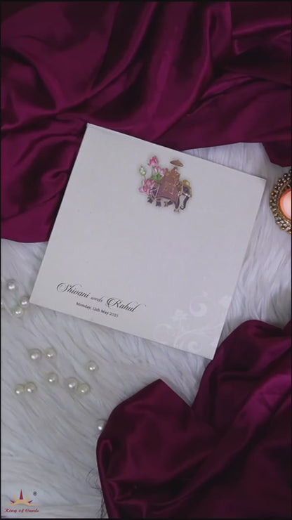 Cream Elephant Padded Wedding Invitation Design-KPR23350
