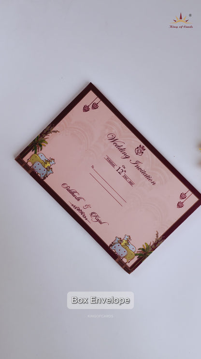 Pink Palace Padded Wedding Invitation Card - KSH72070