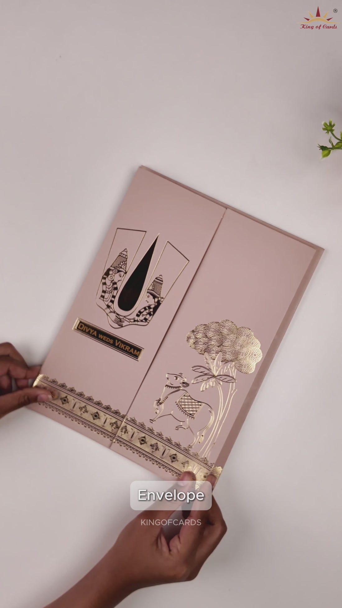Pastel Pink Vaishnava Tilak Door Style Wedding Card - KNRR8708P