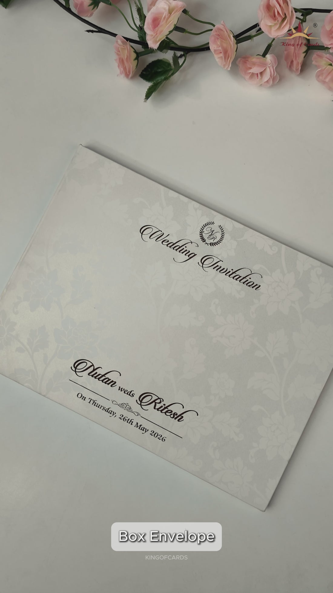 White Circle Floral Padded Wedding card-KRE28330