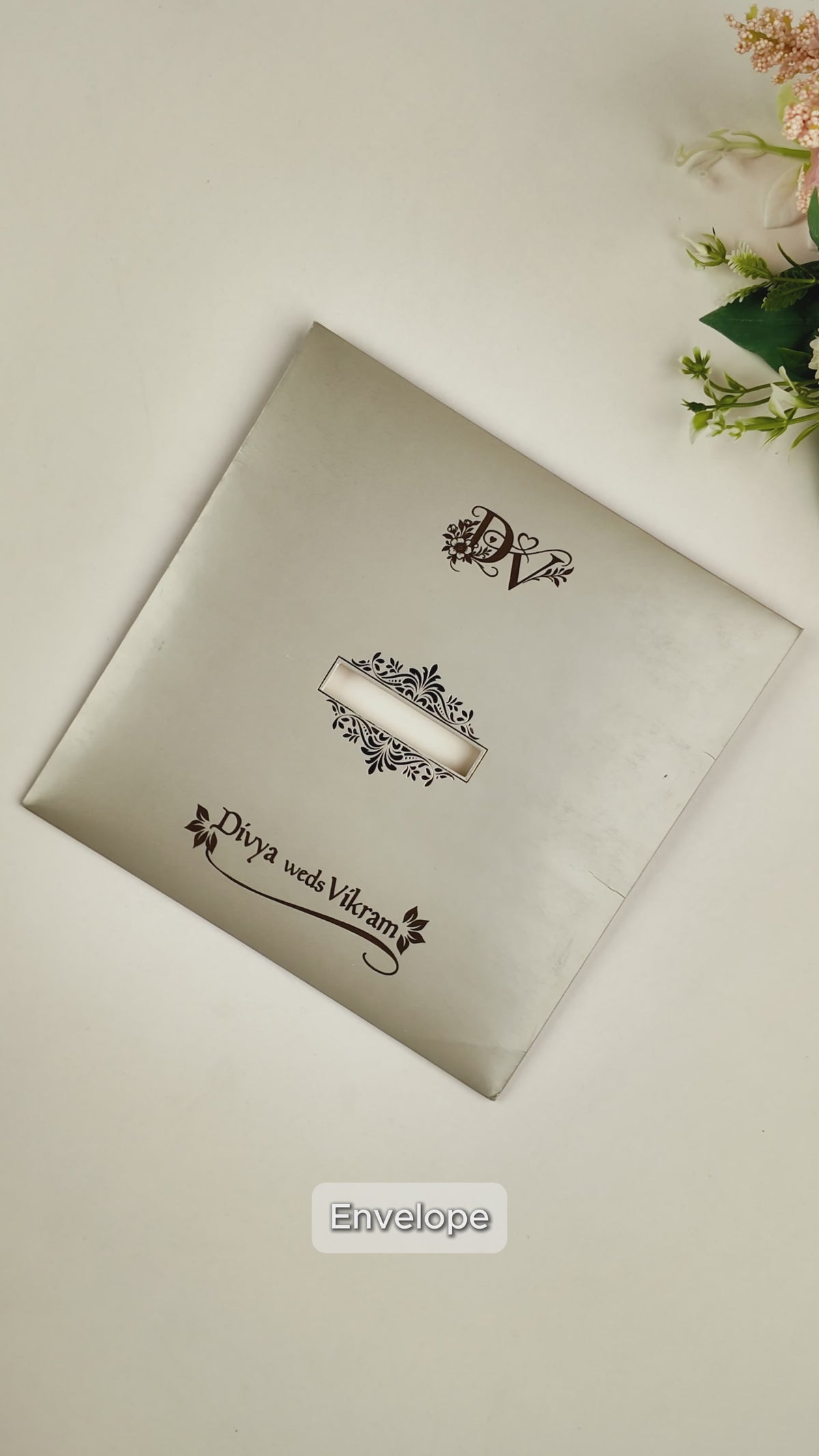 Metallic Olive Green Floral Pattern Wedding Invitation - KNPR3301G
