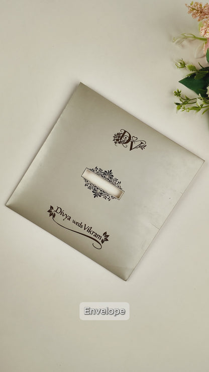 Metallic Olive Green Floral Pattern Wedding Invitation - KNPR3301G