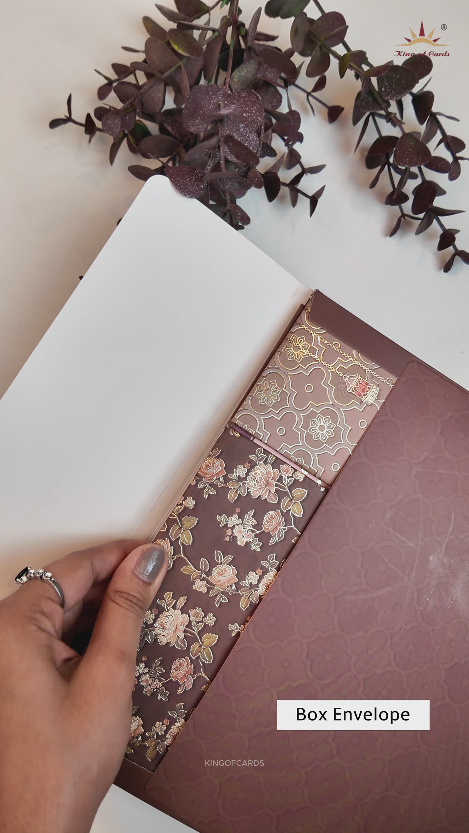 Brown Gold Floral Padded Wedding Card - KSH72850