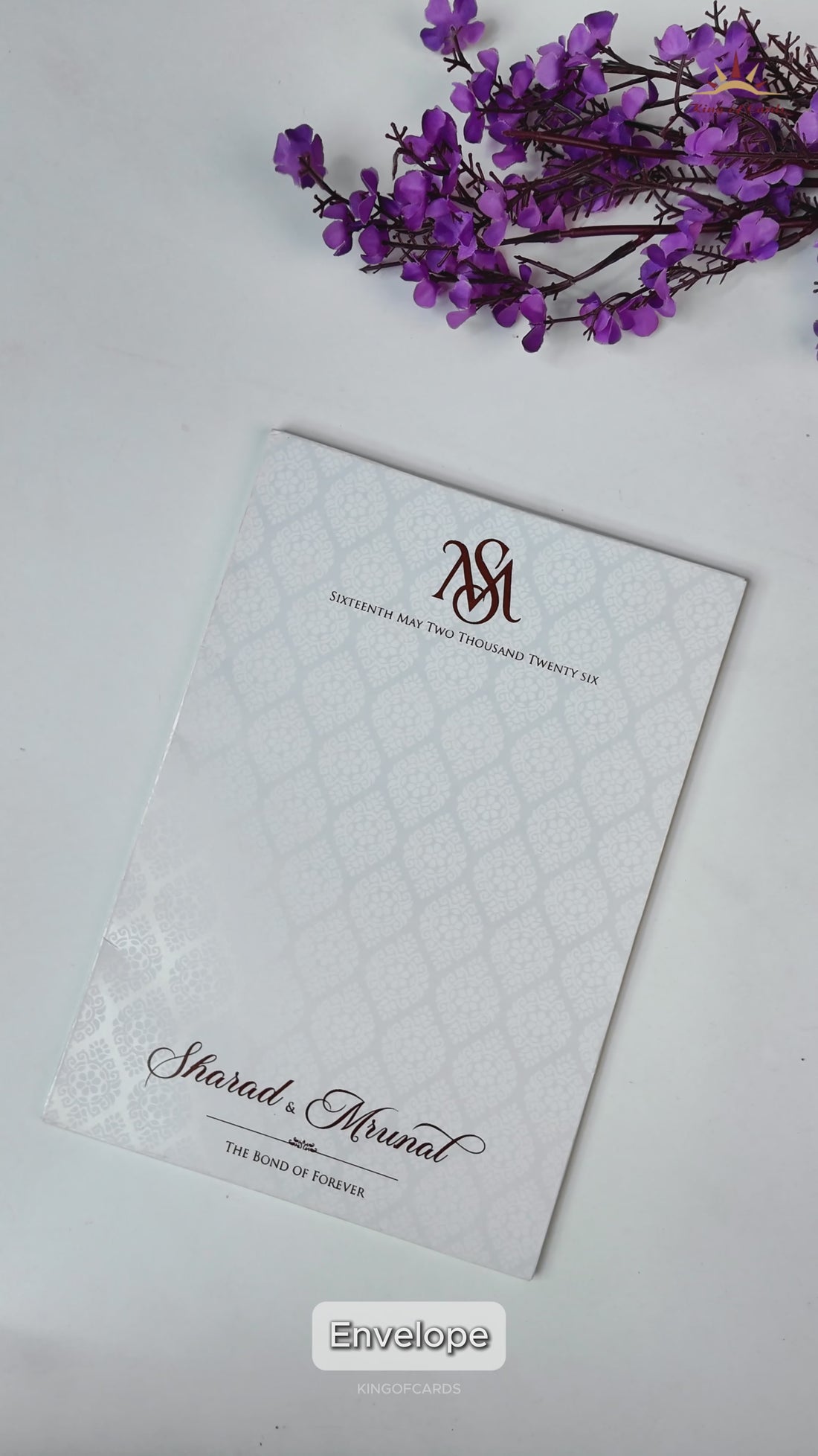 White Ganesh Embossed Floral Wedding card-KRE28650