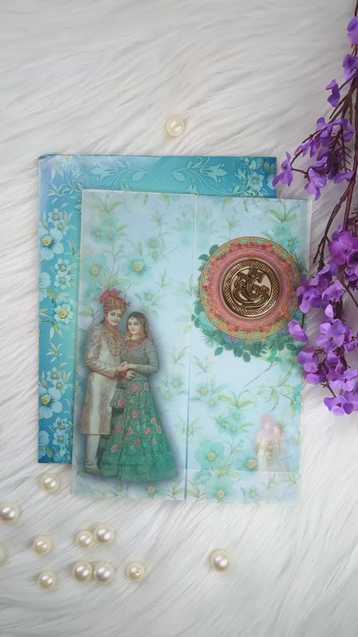 Green Bride Groom Tracing Wedding Card-KNK9702G