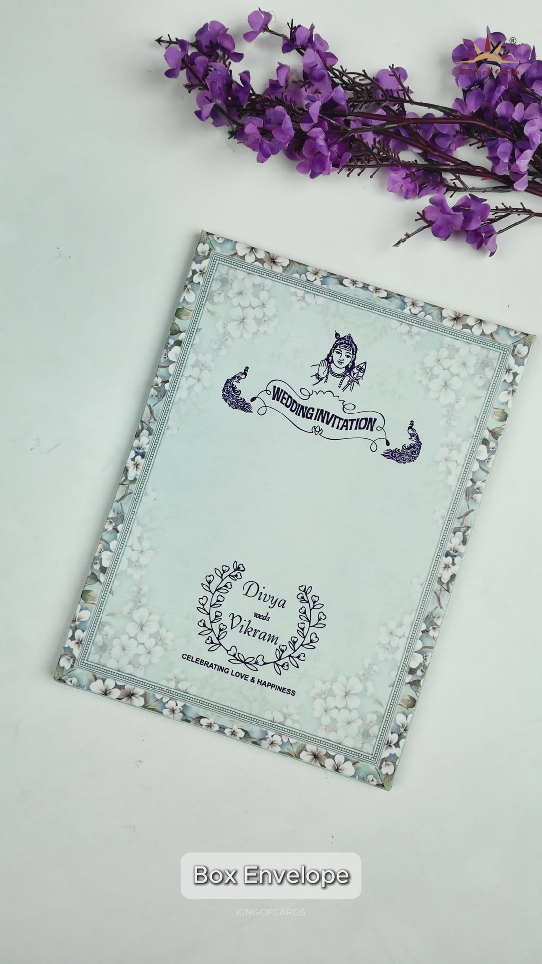 Blue Door-Style Floral Padded Invitation Card - KNPO9533G