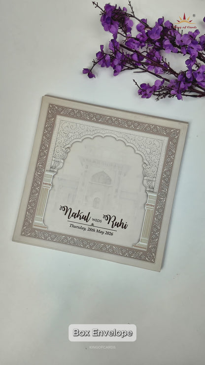 Royal Arch Peacock Padded Wedding Card-KRE27930