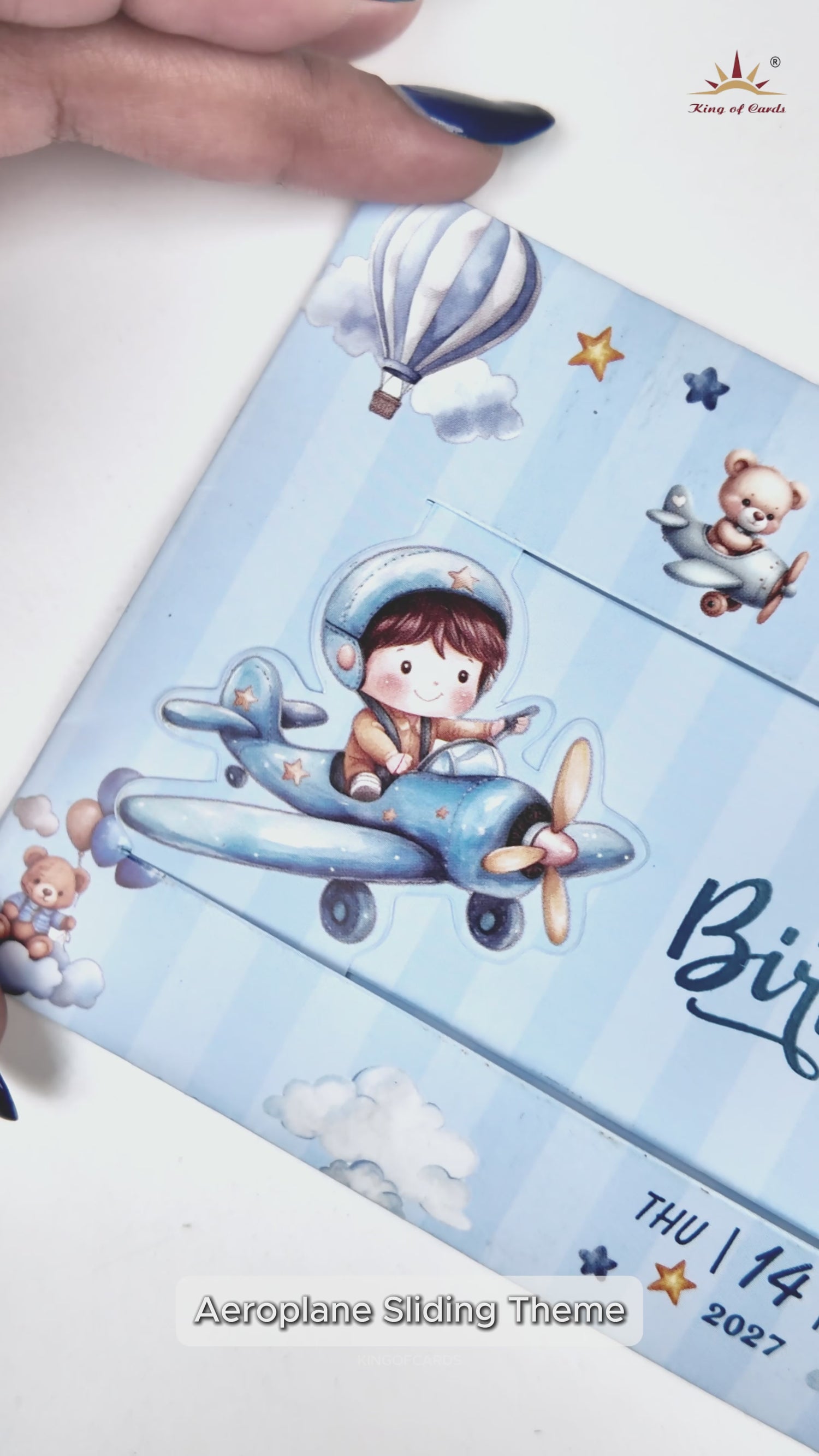 Blue Boy Aeroplane Birthday Card-KNKRL114