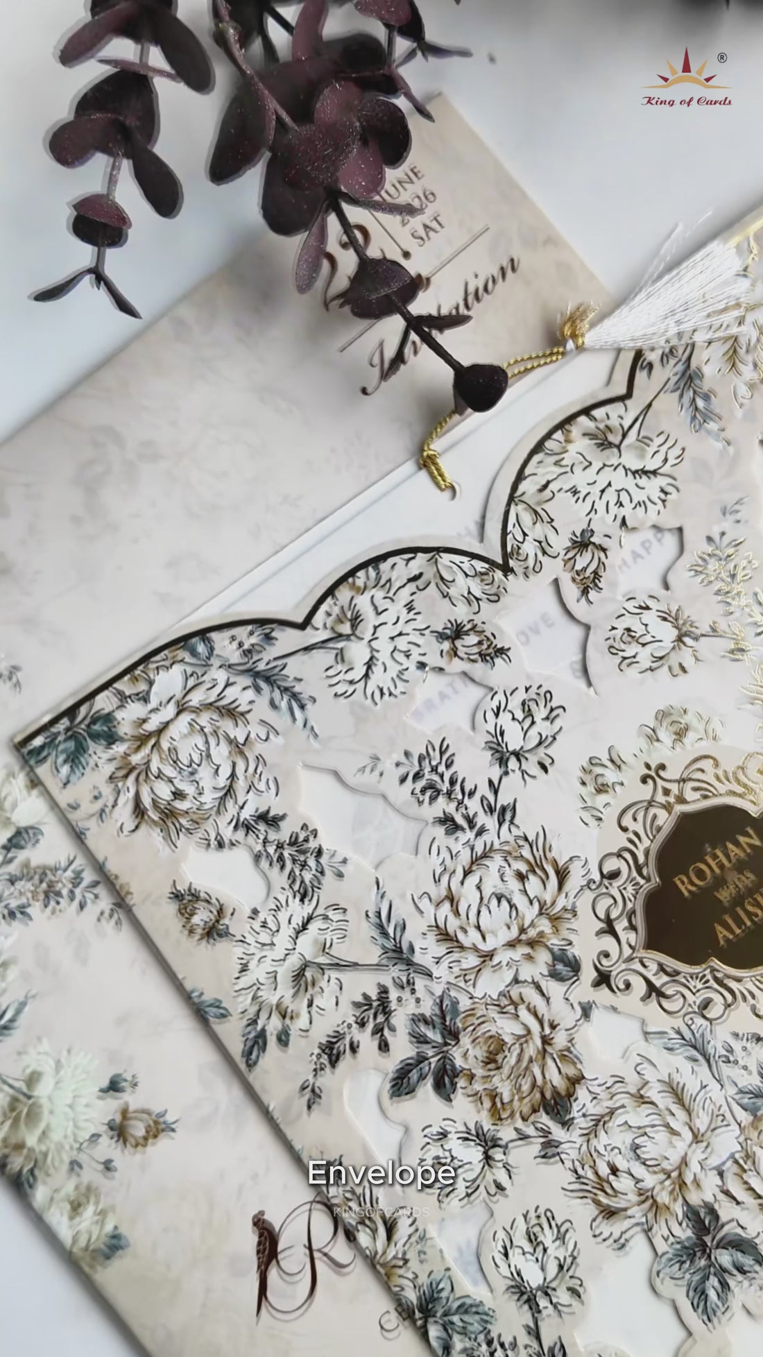 Ivory Cream Laser Cut Embossed Wedding Card-KFR13190