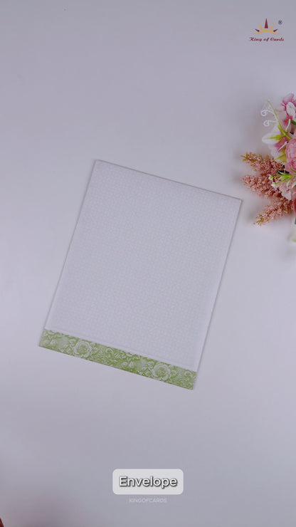 Green White Ganesha Floral Wedding Card - KNJS2087G