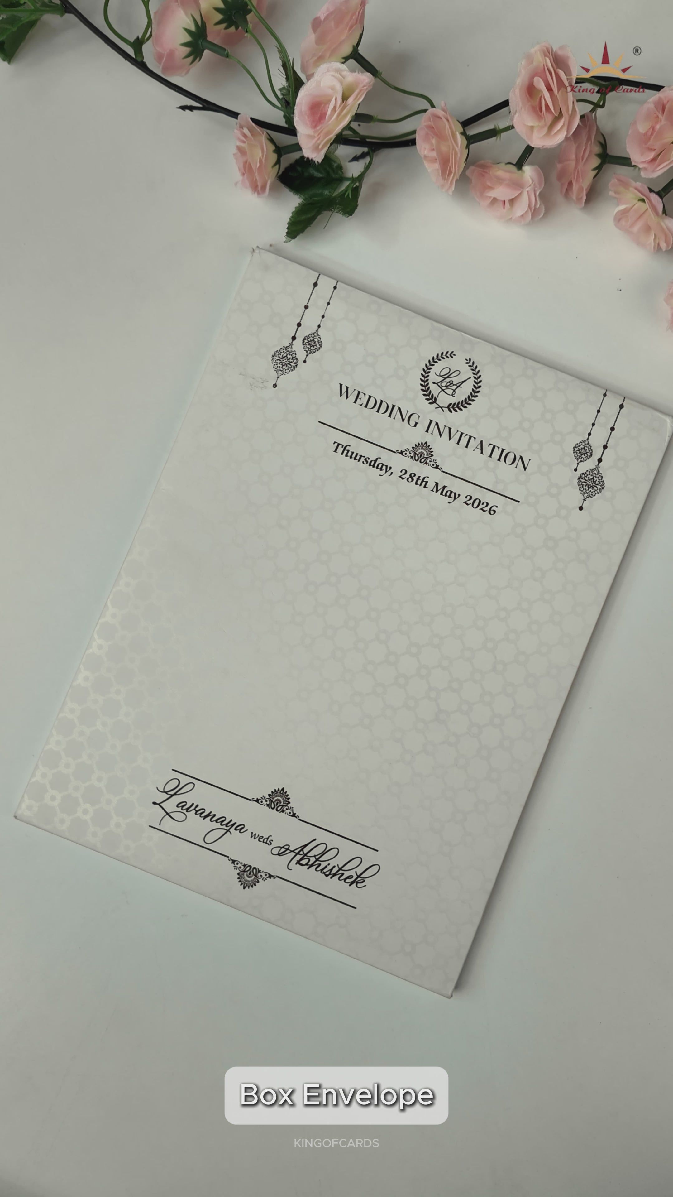 White Floral Geometric Gold Medallion Padded Wedding Card-KRE26340