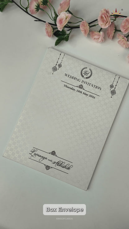 White Floral Geometric Gold Medallion Padded Wedding Card-KRE26340