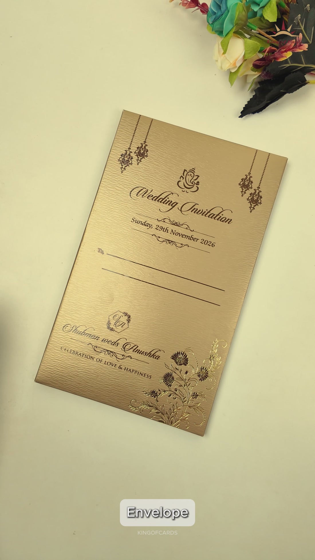 Luxury Golden Floral Padded Wedding Card-KRB09341