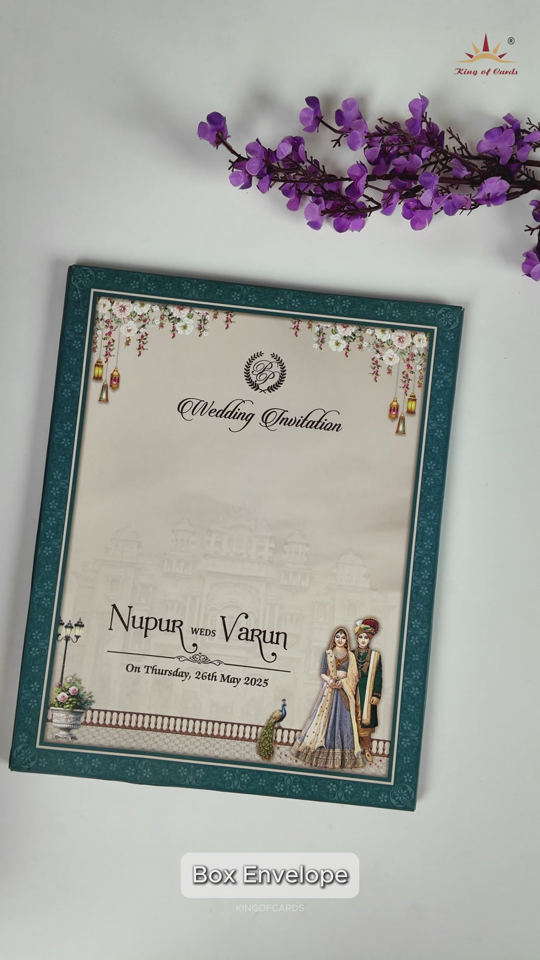 Blue Royal Couple Padded Wedding card-KRE28040