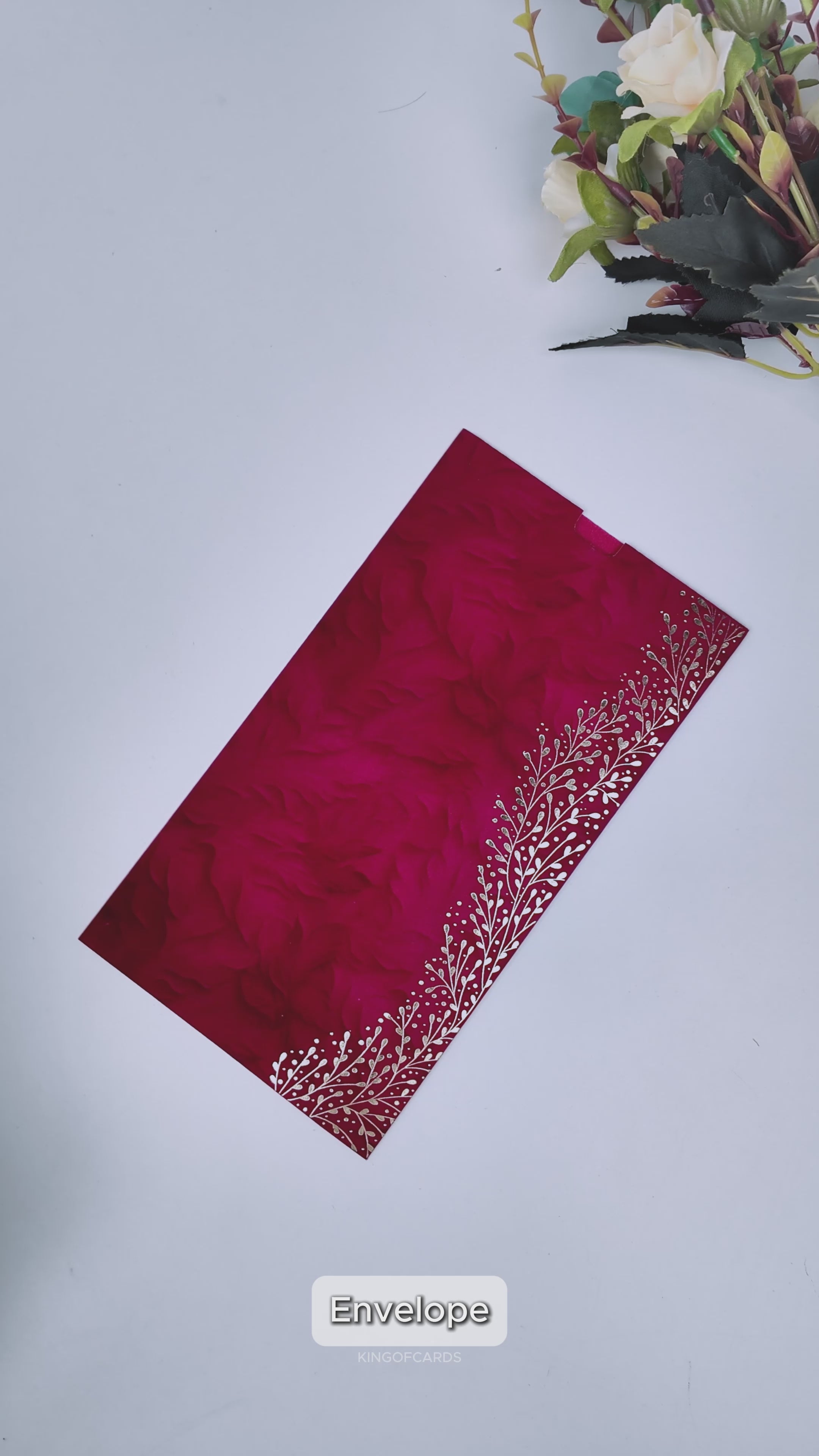 Maroon Floral Single Sheet Wedding Card-KNPD1252