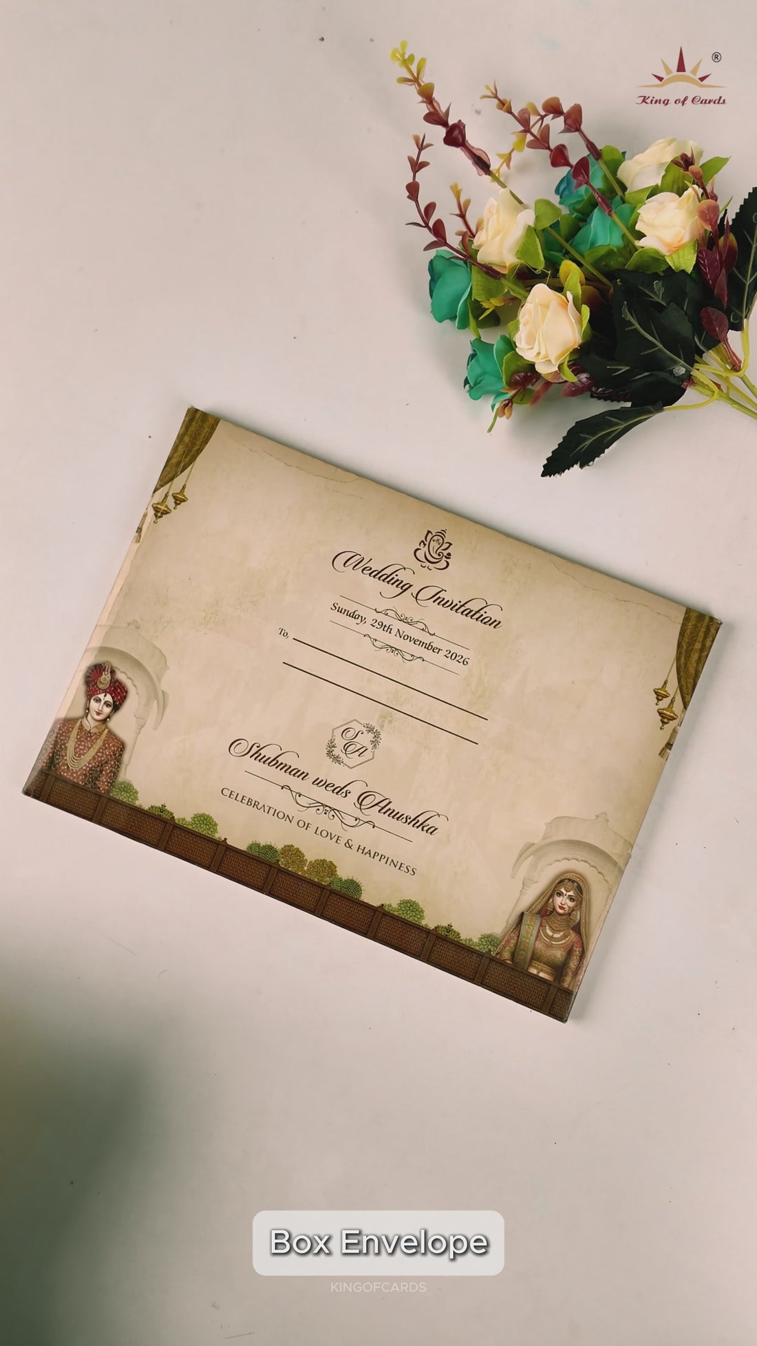 Brown Royal Couple Padded Wedding Card-KRB09310
