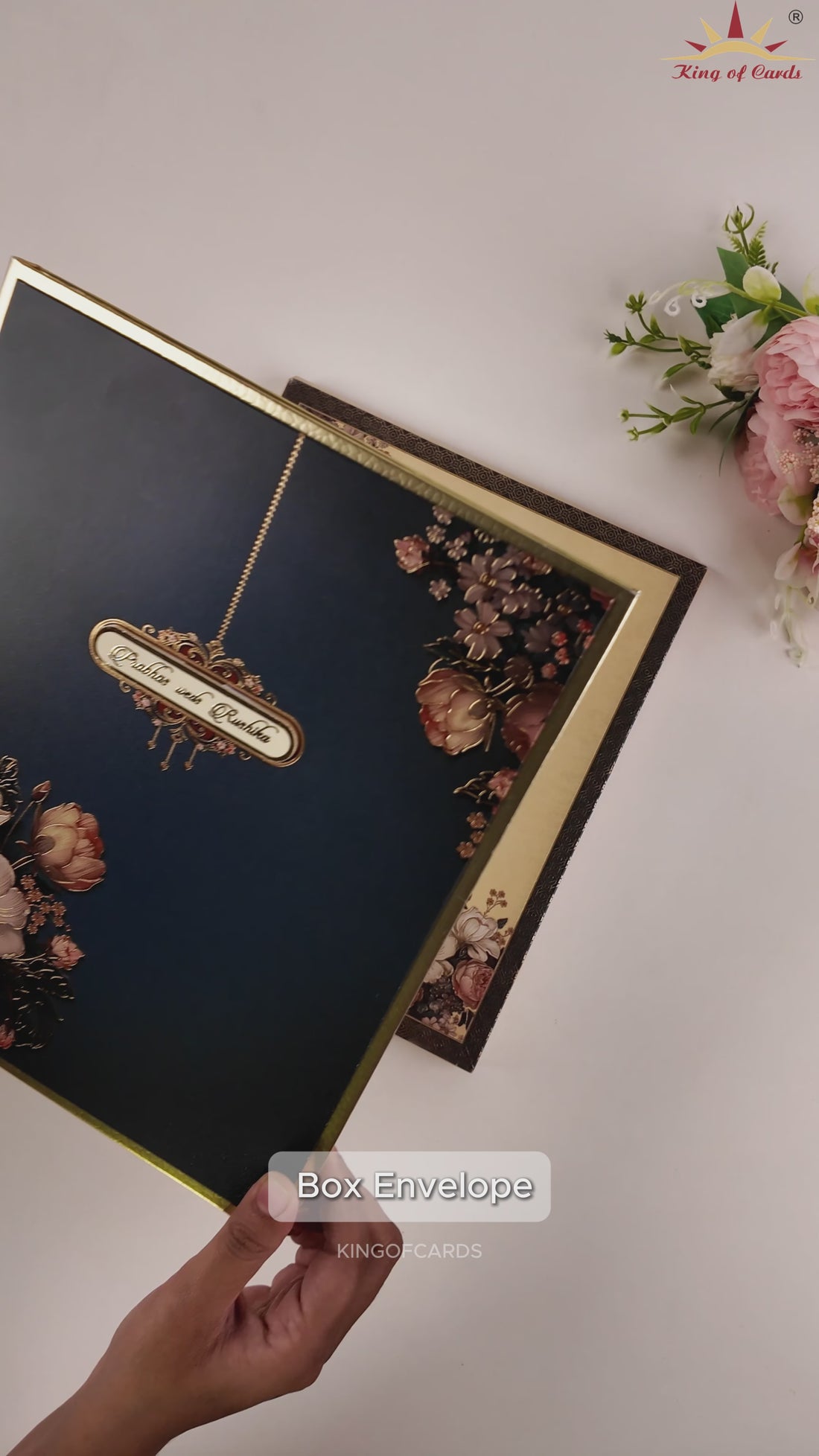 Blue Padded Floral Wedding Card - KAA05860