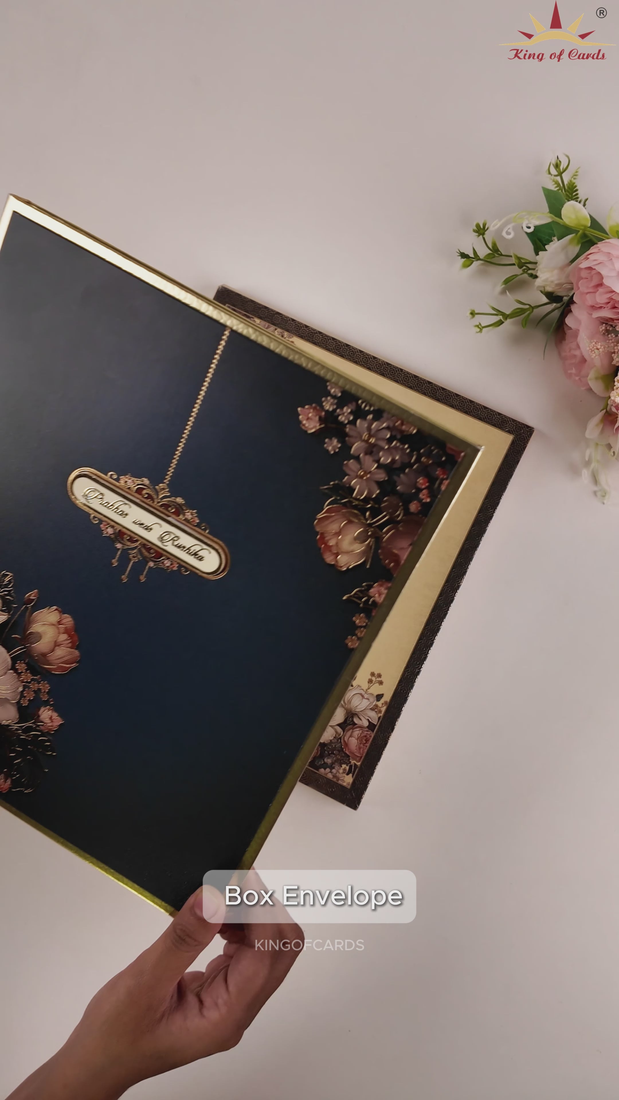 Blue Padded Floral Wedding Card - KAA05860