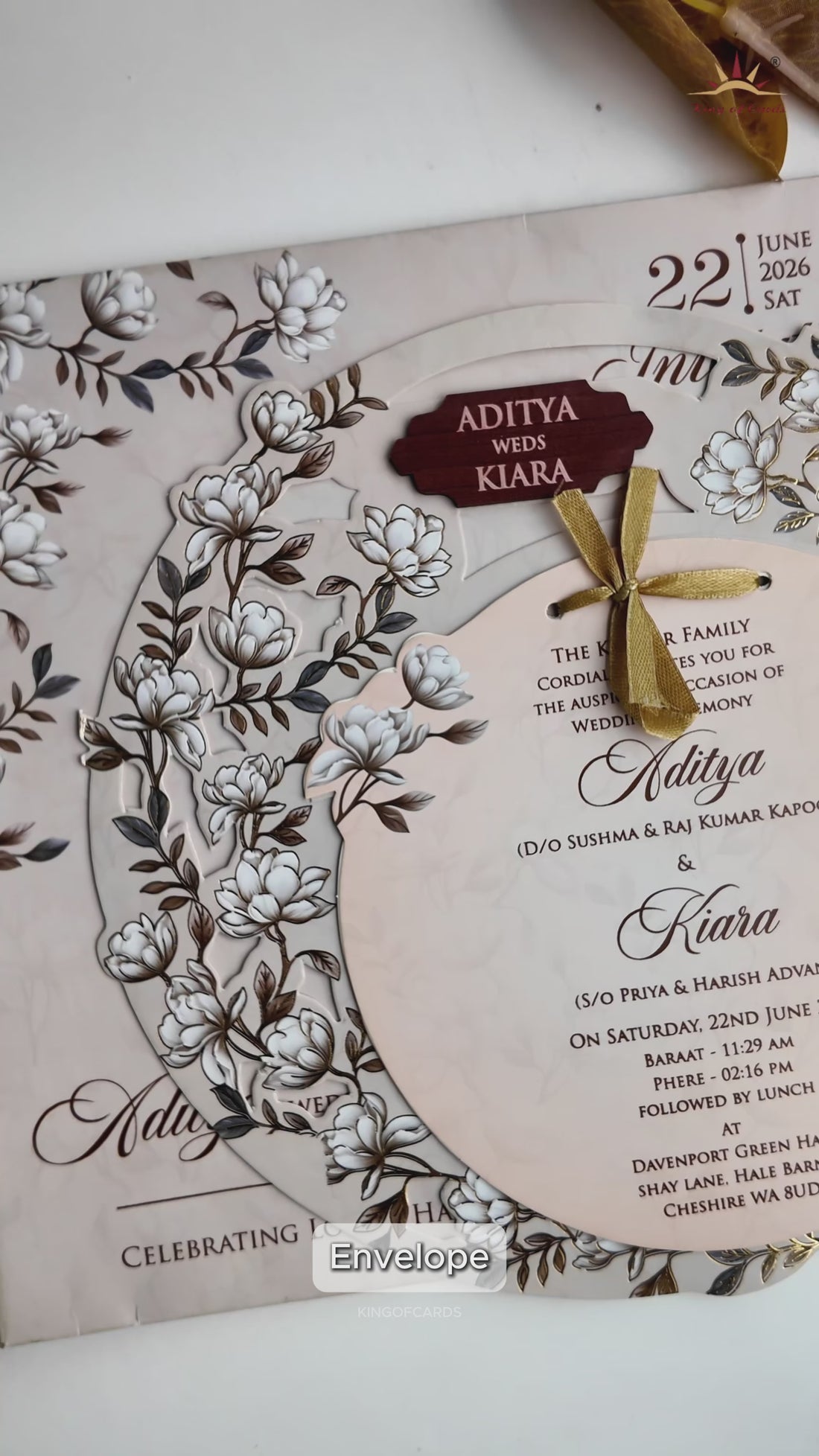 Grey Floral Circular Insert Wedding Card-KFR16240