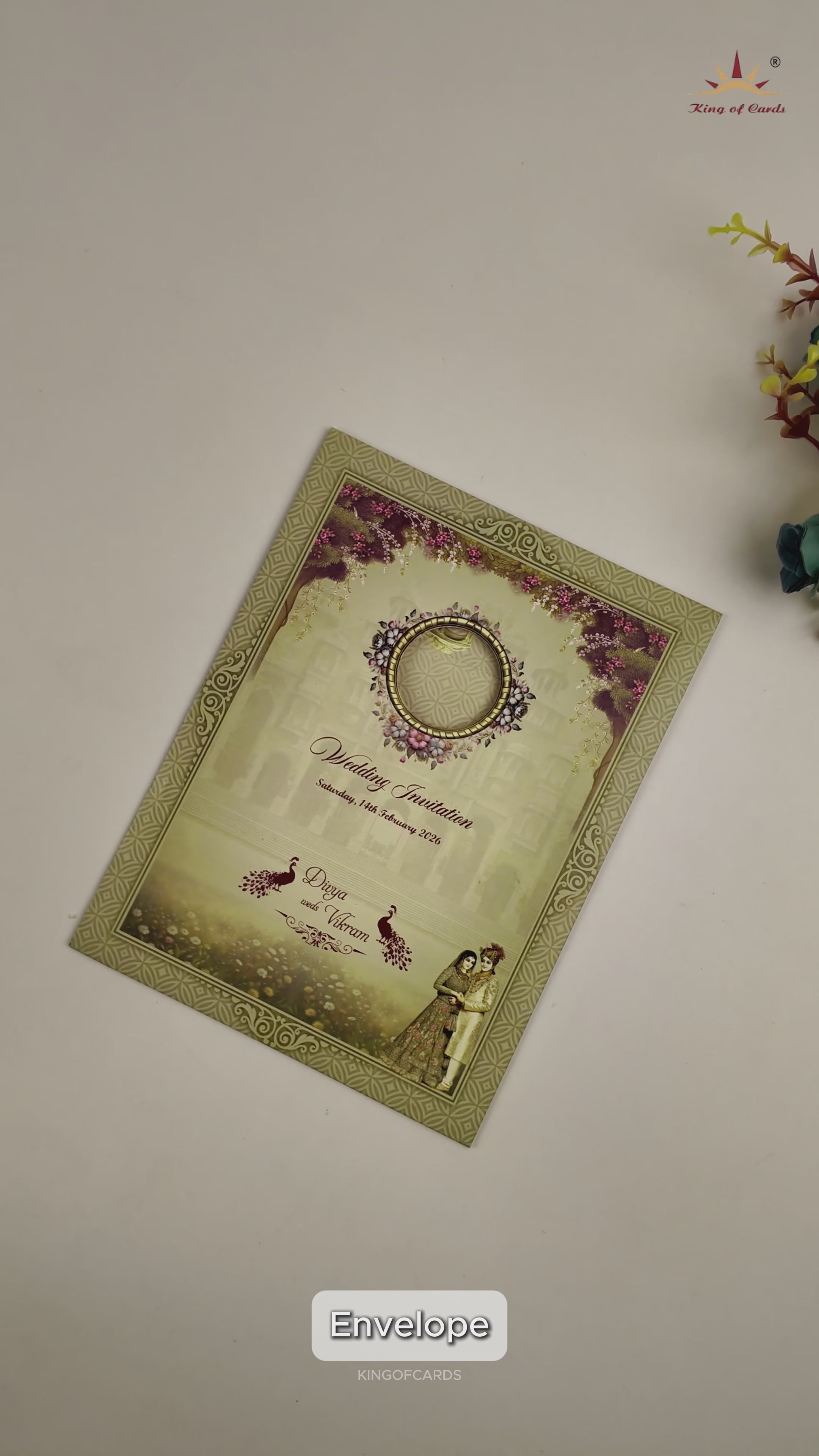 Sand Floral Bride Groom Wedding Card-KNTY6807