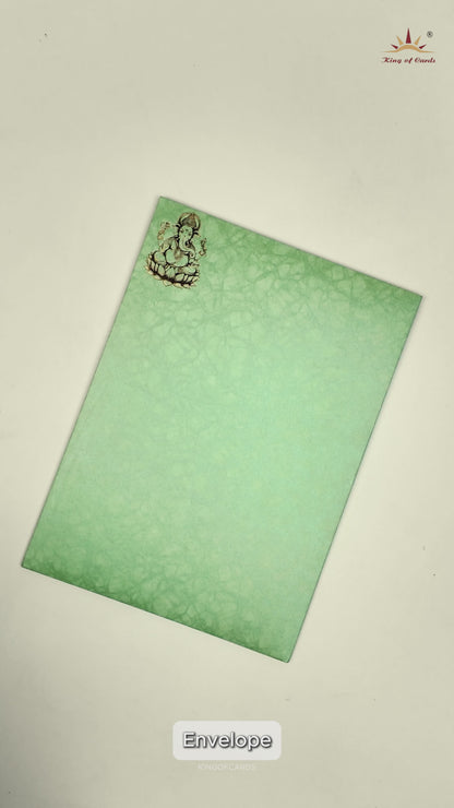 Green Ganesha Wedding Card-KNKR050N