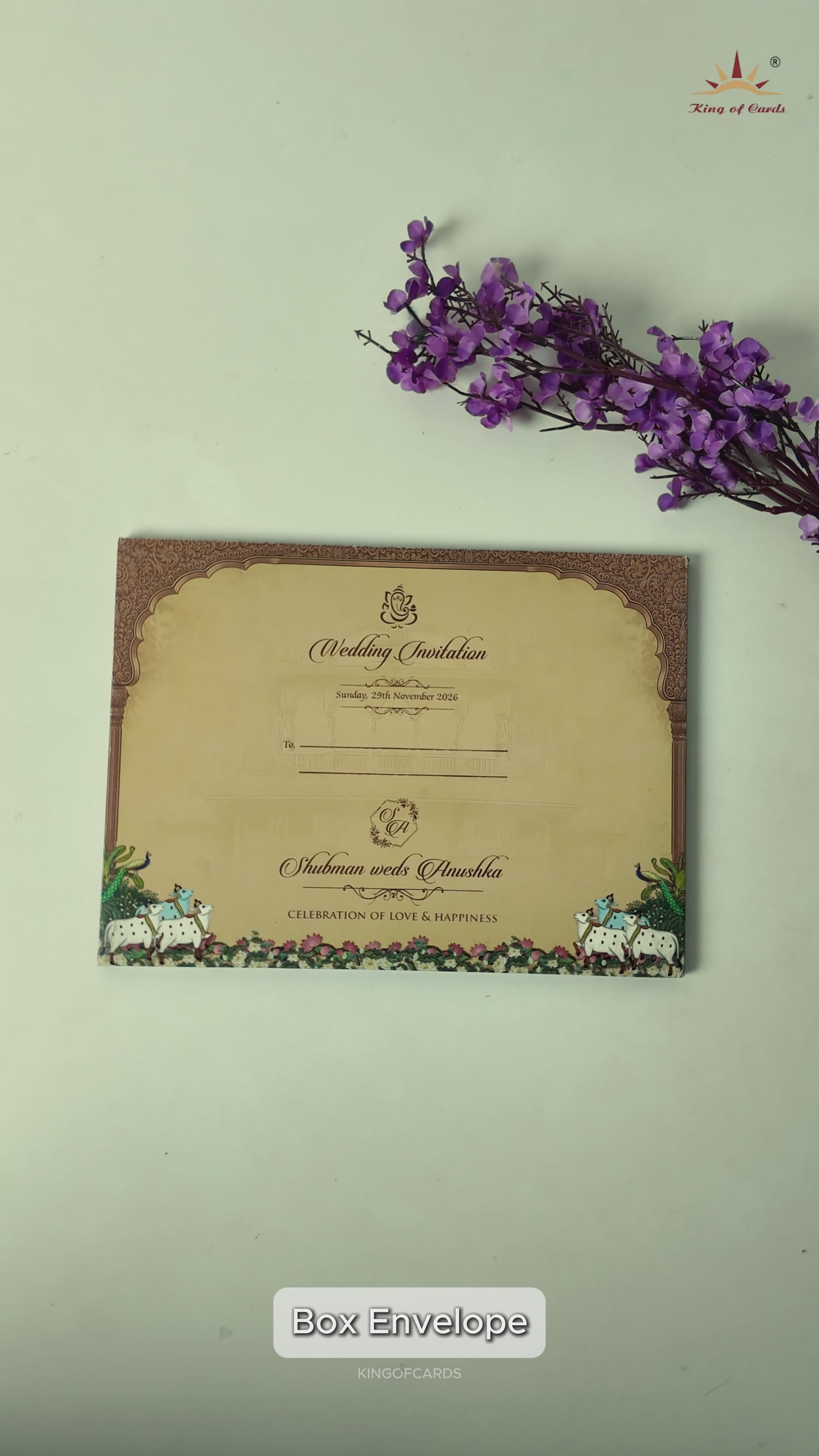 Brown Gold Royal Temple Padded Wedding Card-KRB09270