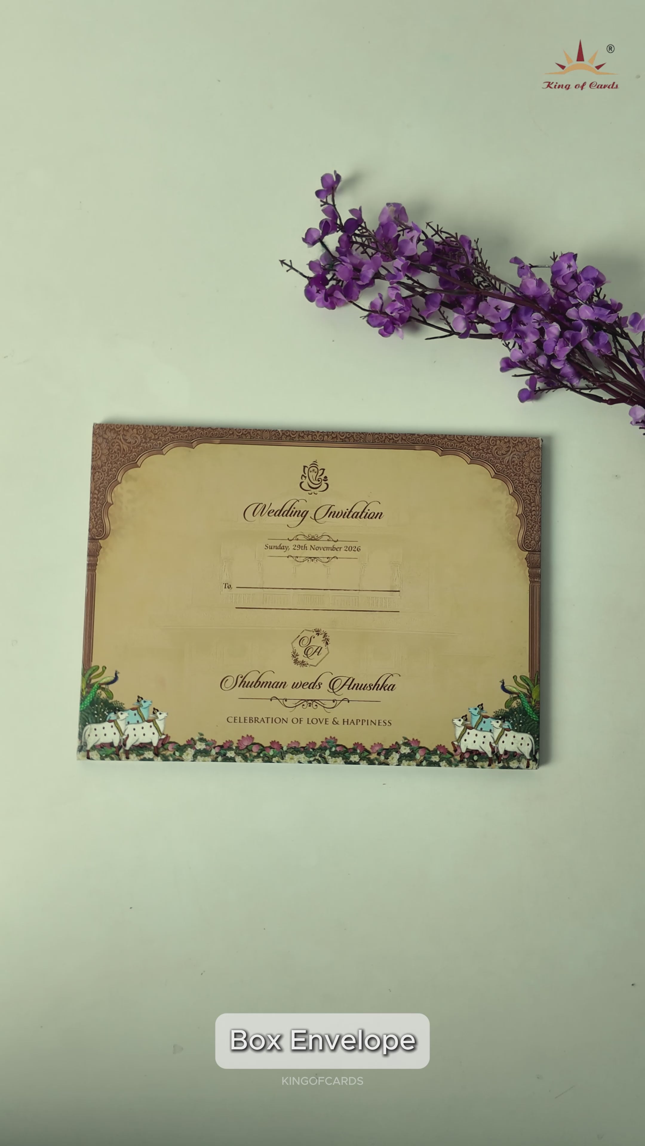 Brown Gold Royal Temple Padded Wedding Card-KRB09270