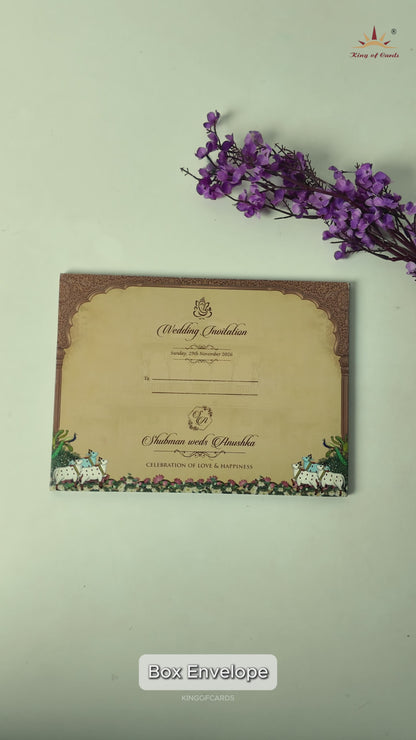 Brown Gold Royal Temple Padded Wedding Card-KRB09270