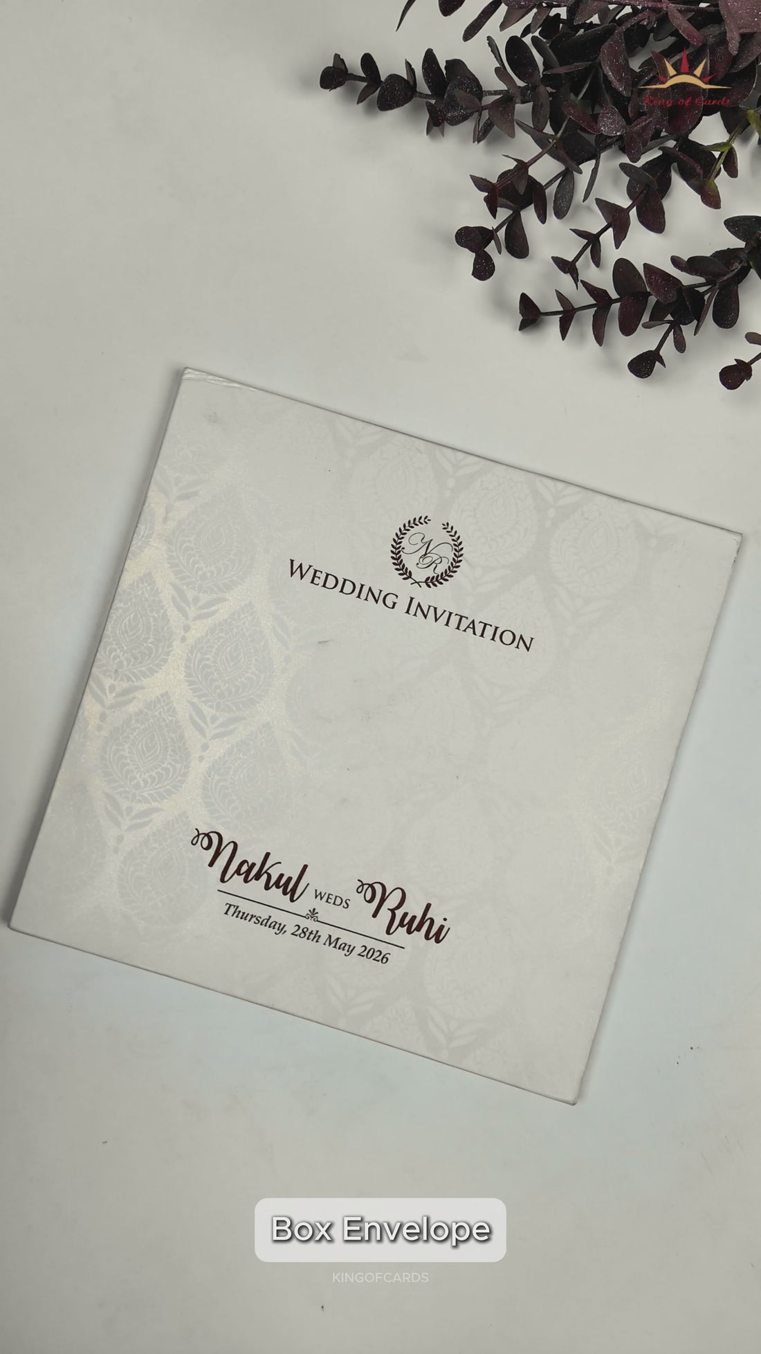 White Musical Ganesha Padded Wedding Card-KRE28270