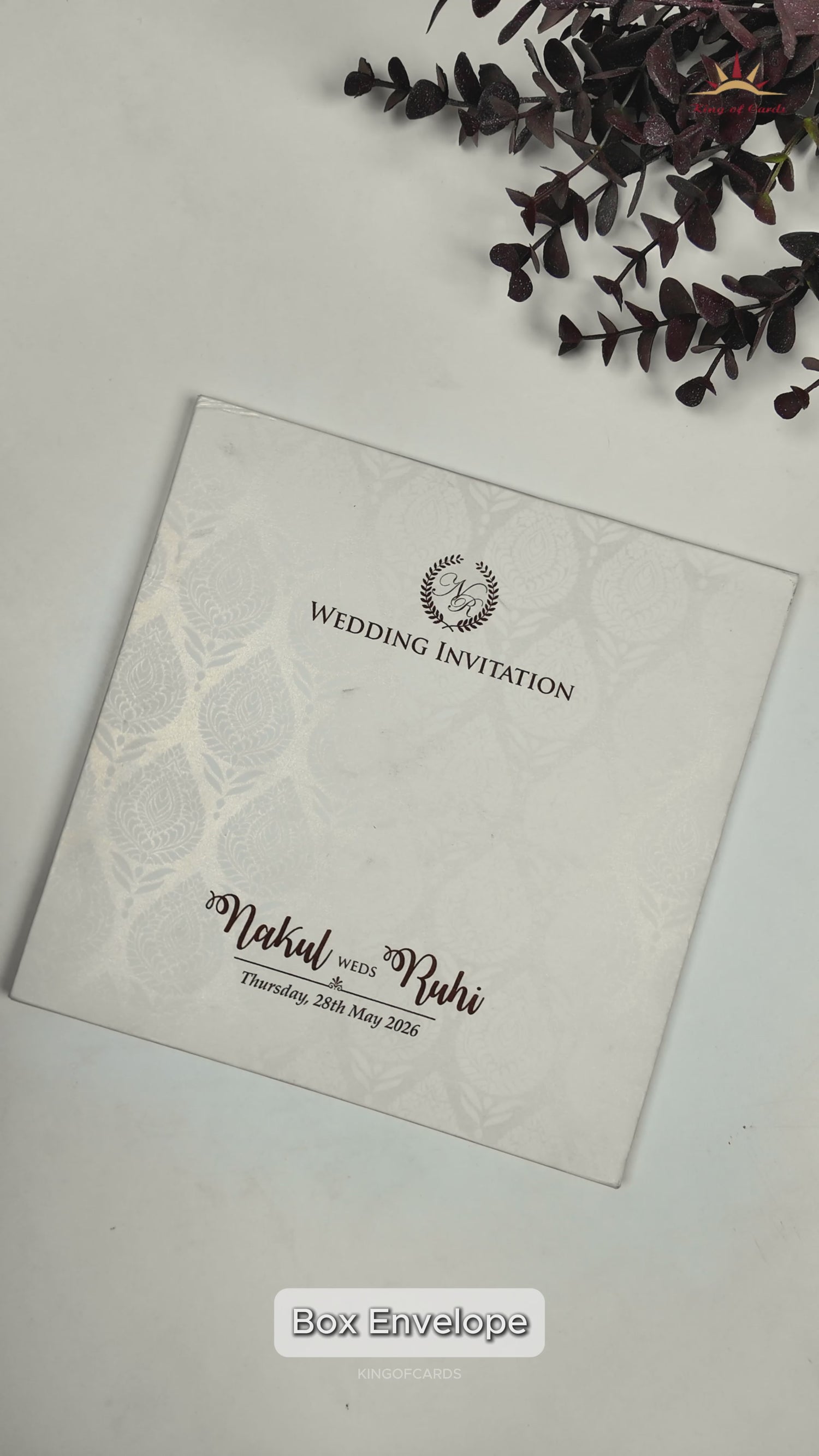 White Musical Ganesha Padded Wedding Card-KRE28270