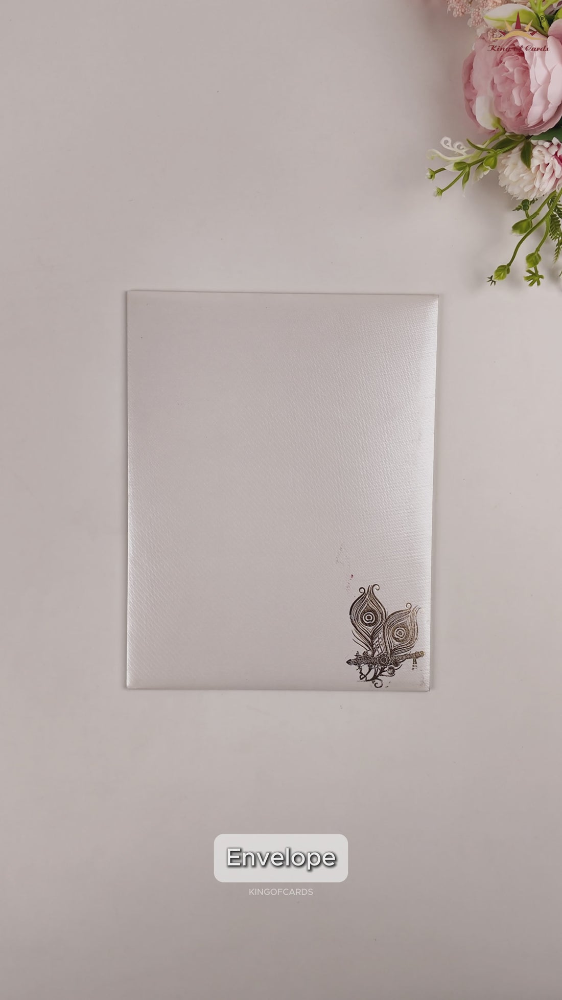 White Ganesha Peacock Feather Wedding Card - KNWT5015