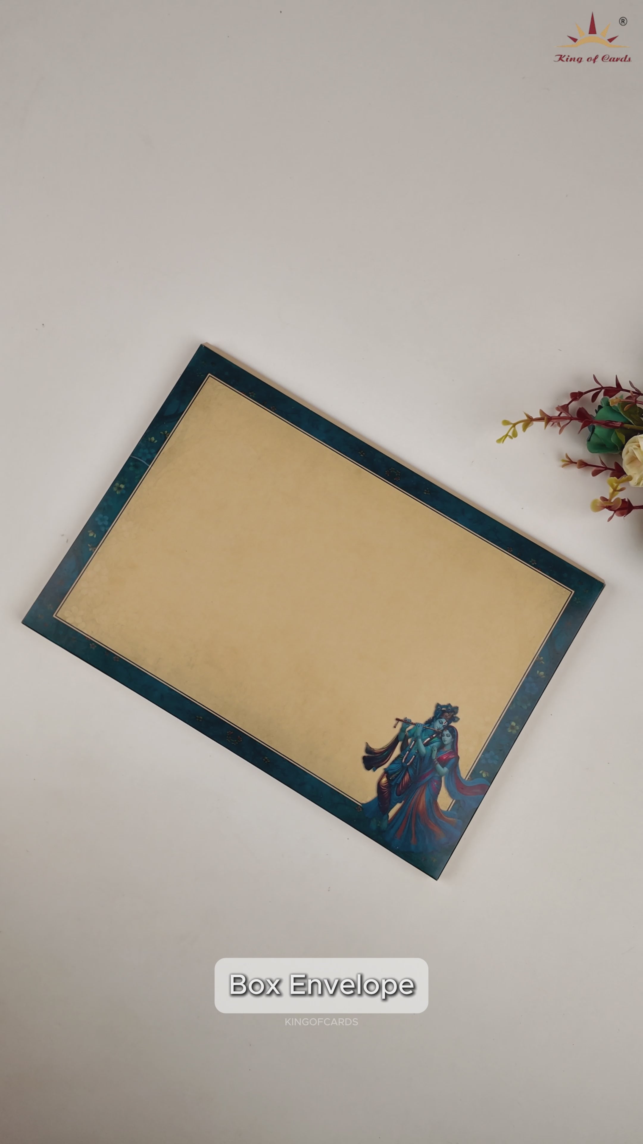 Royal Blue Radha Krishna Door Style Wedding Card - KAA05350