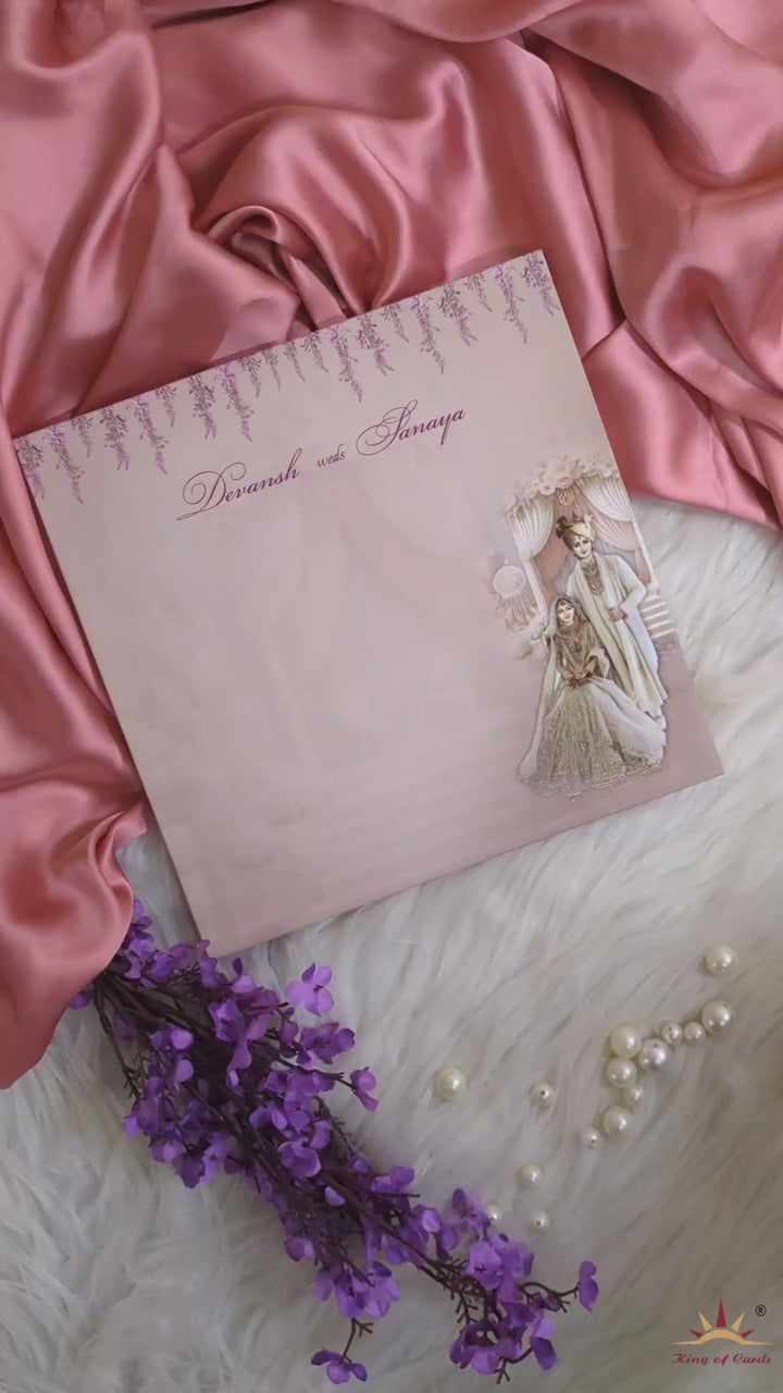 Pastel Pink Bride Groom Padded Invitation Card-KRC30530