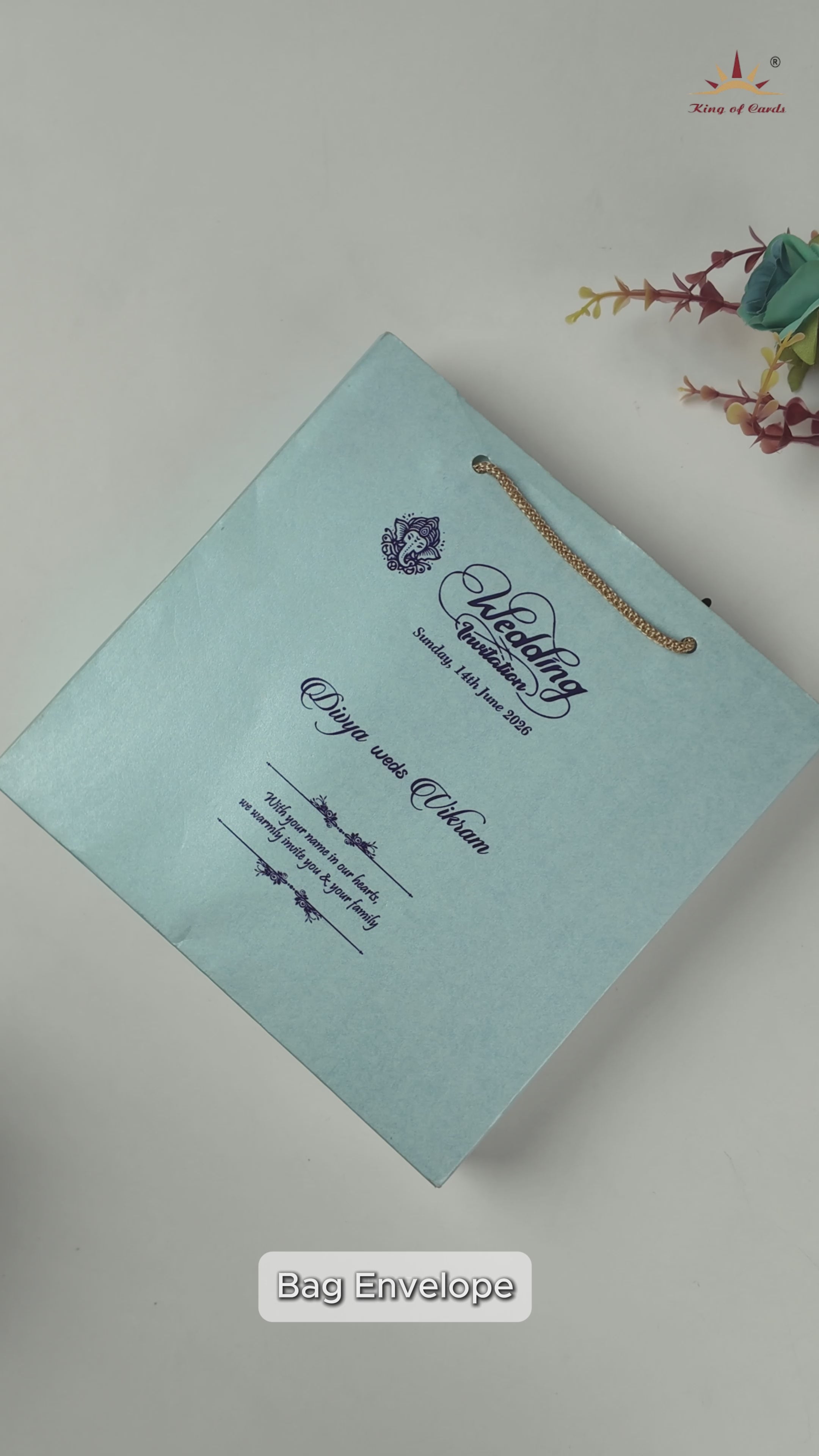 Blue Gold Foiling Design Box Invitation Card-KNK8902B