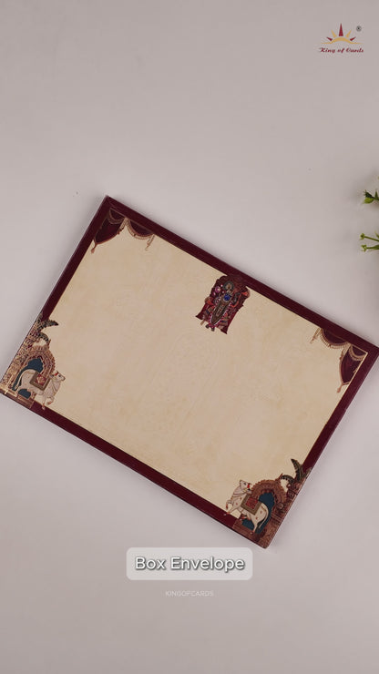 Maroon Lord Shreenathji Padded Wedding Card - KAA06080