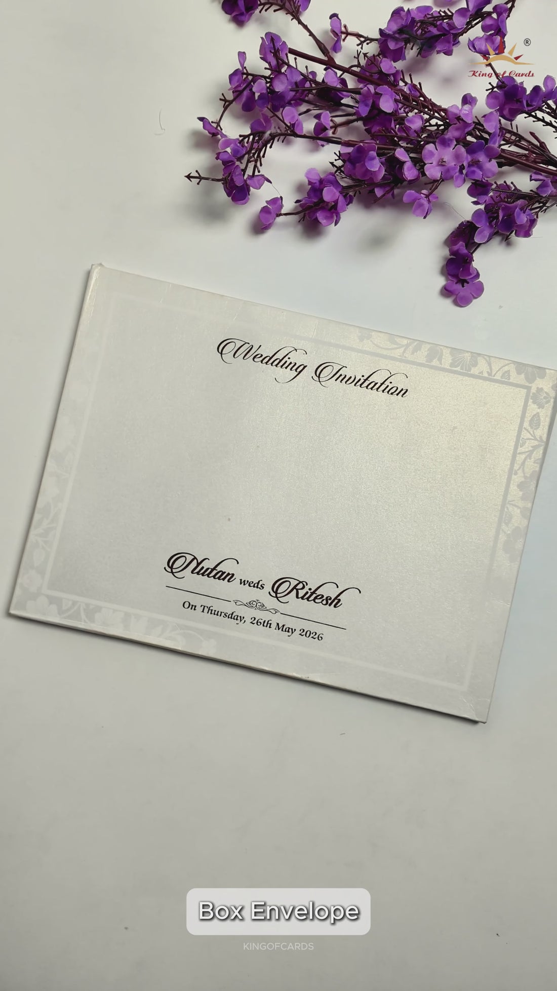 White Floral Embossed Wedding Card-KRE28590