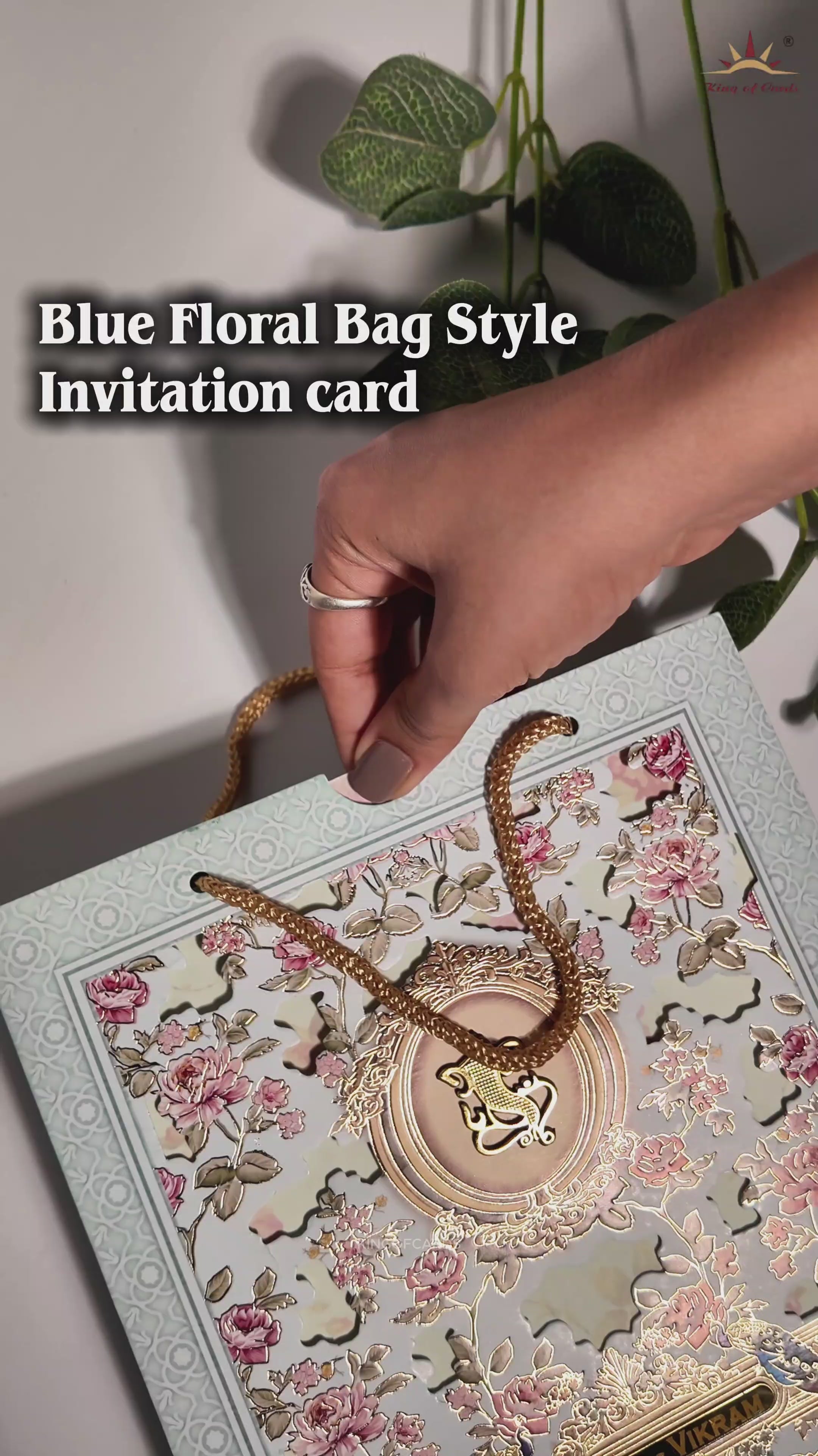 Blue Floral Twofold Wedding Card-KNKQ8304