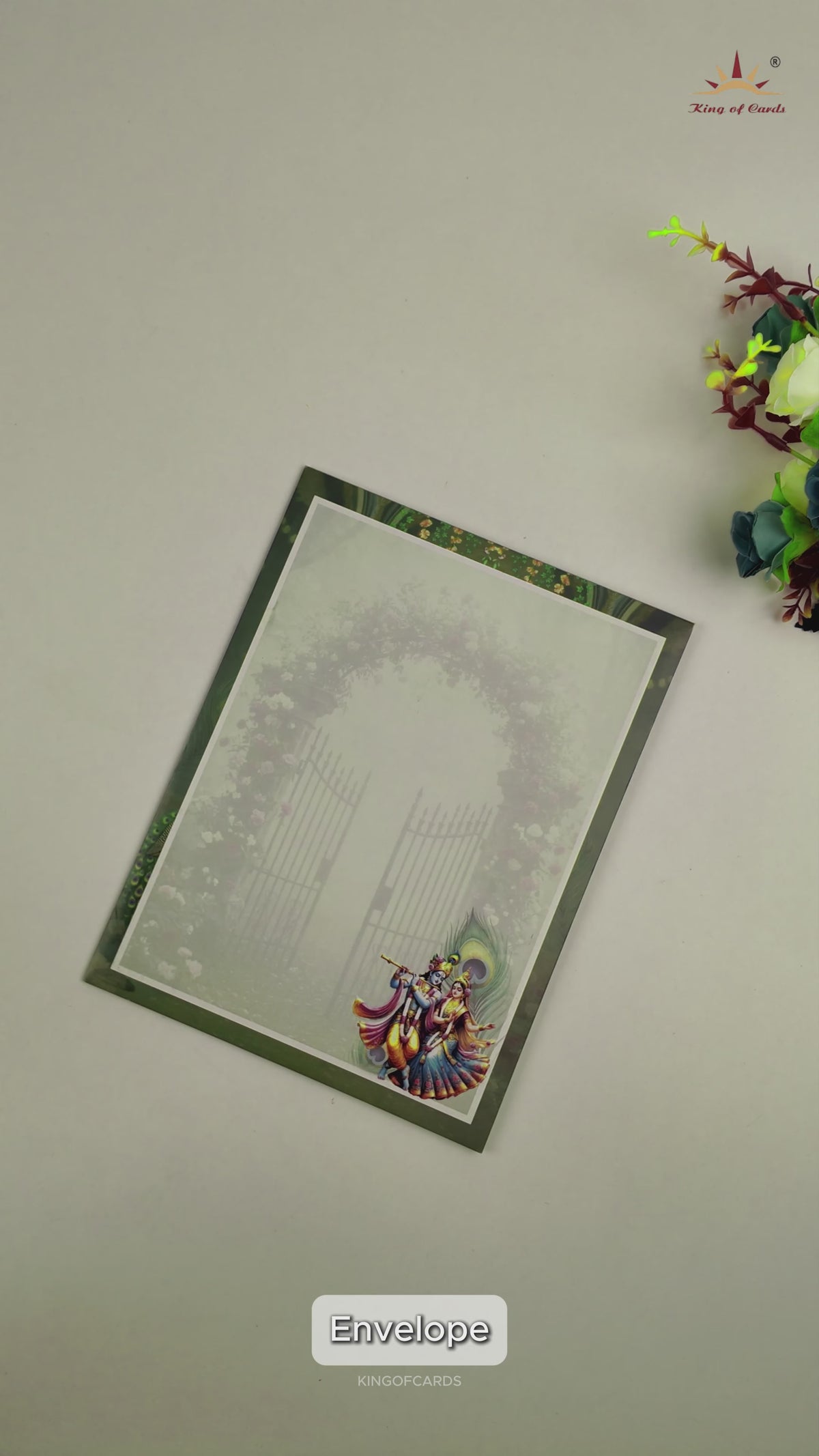 Green Radha Krishna Elegant Wedding Card - KNTY6816