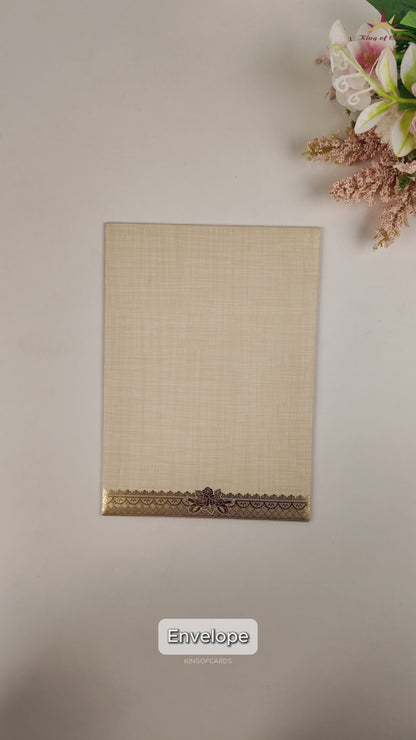 Cream Metallic Gold Floral Wedding Card - KNCP23SF