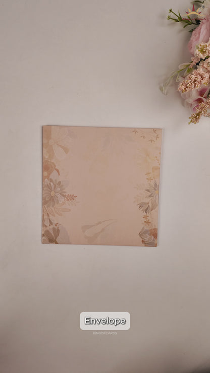 Peach Colourful Floral Wedding Card - KNBY5405