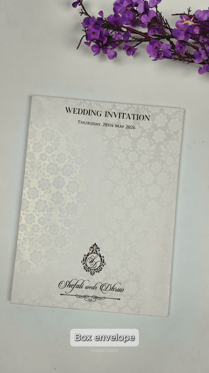 White Embossed Floral Wedding card-KRE28510