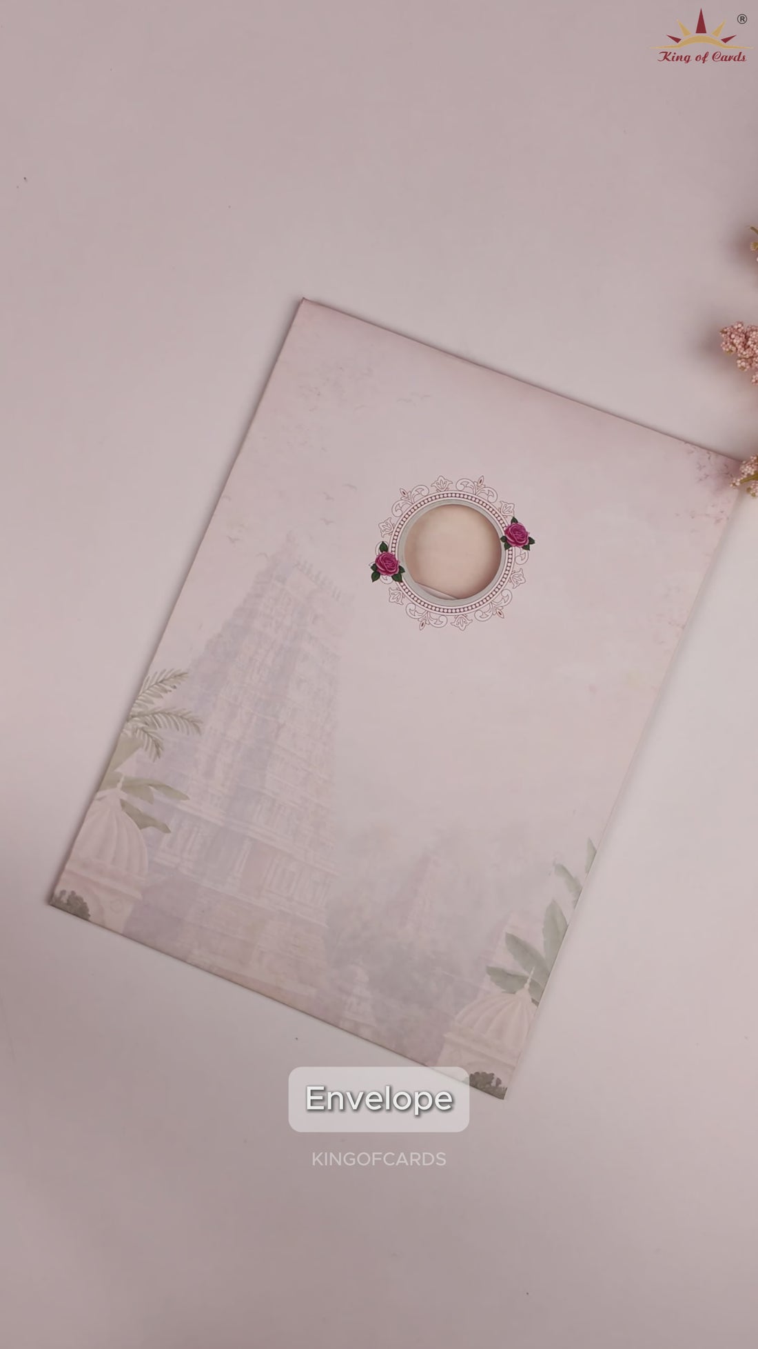 White Lord Karthikeya Temple Door Style Wedding Card - KNAR2410