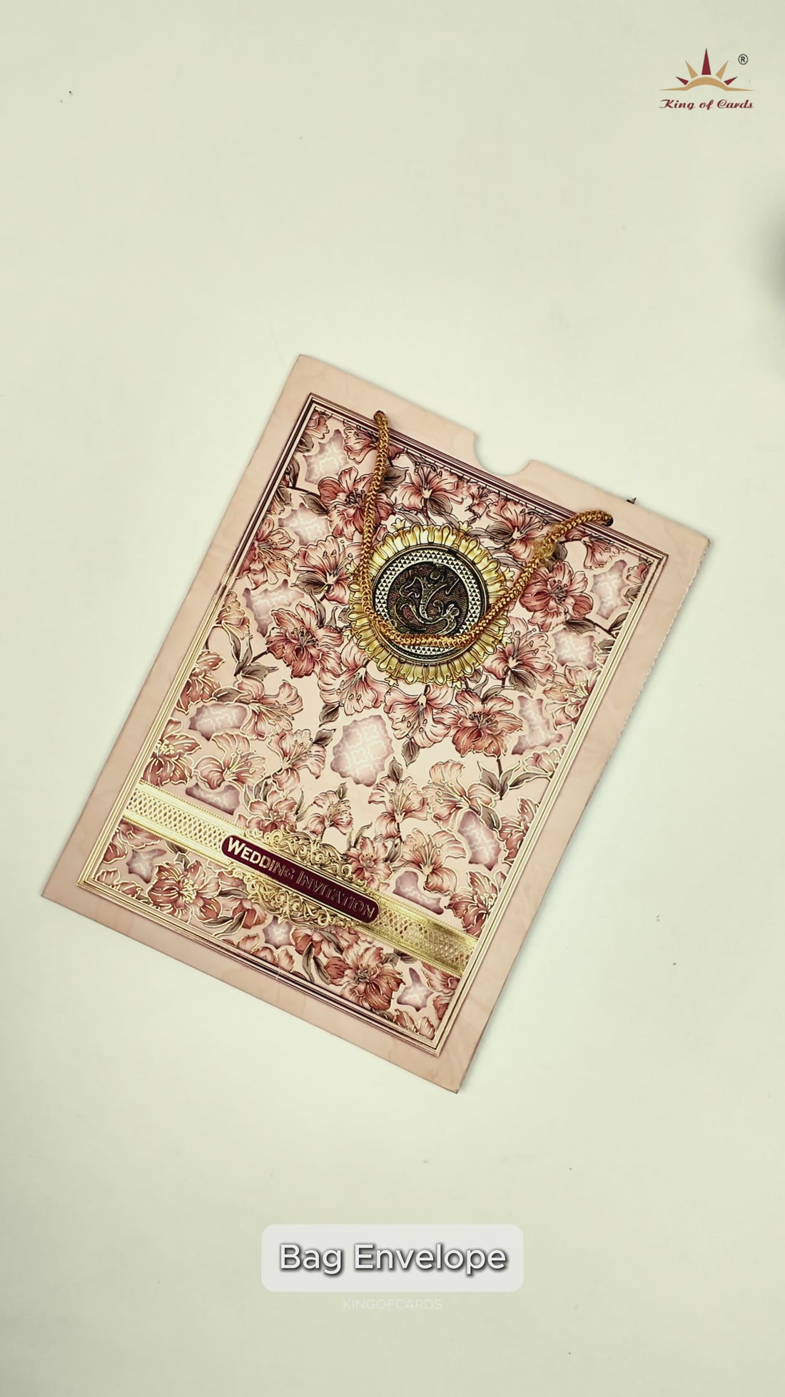 Pink Floral Bag Style Wedding Card-KNAV1803