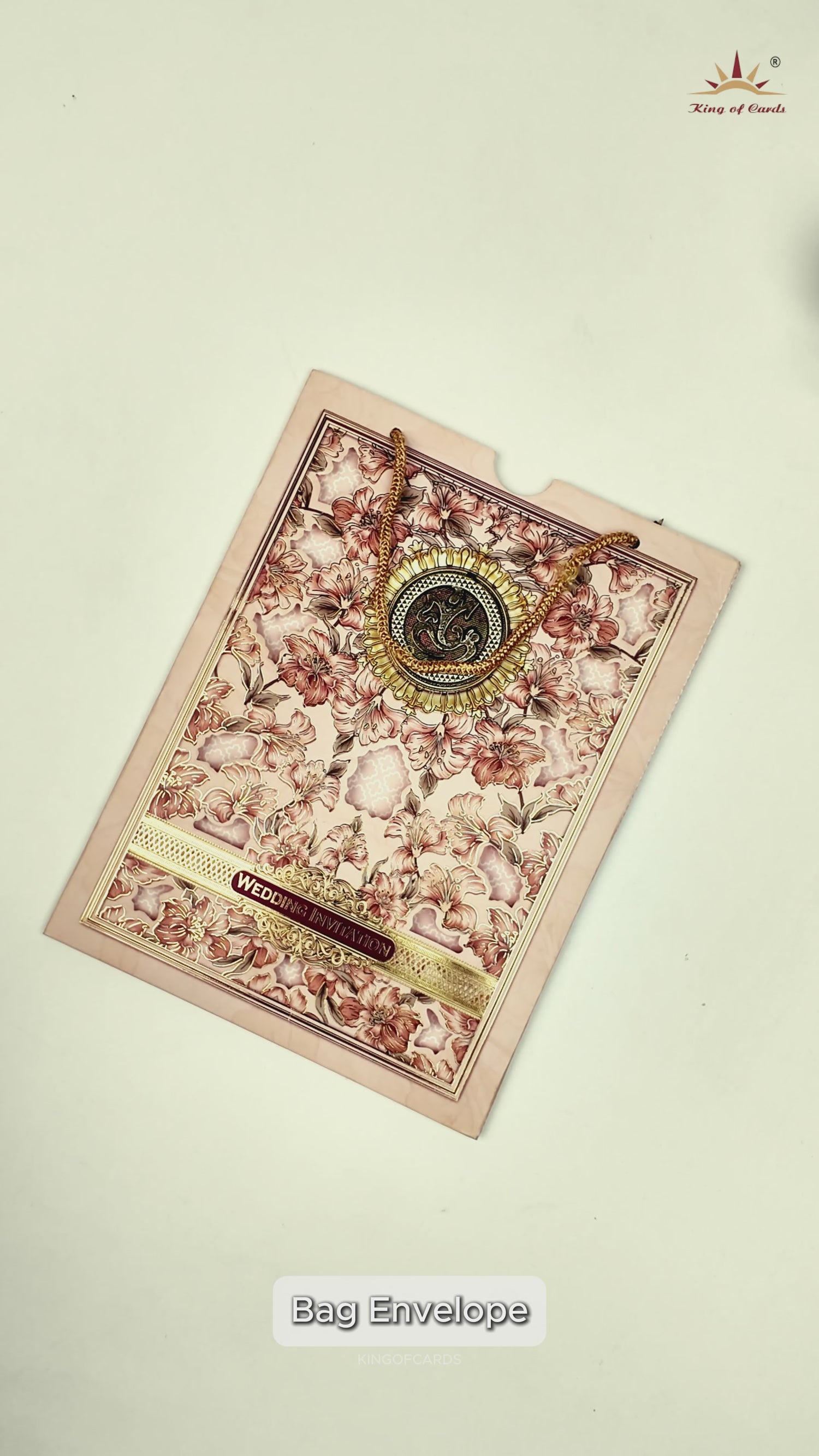 Pink Floral Bag Style Wedding Card-KNAV1803