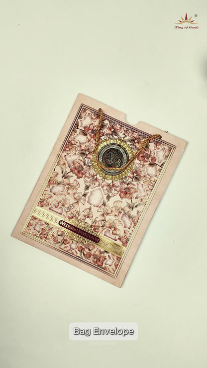 Pink Floral Bag Style Wedding Card-KNAV1803