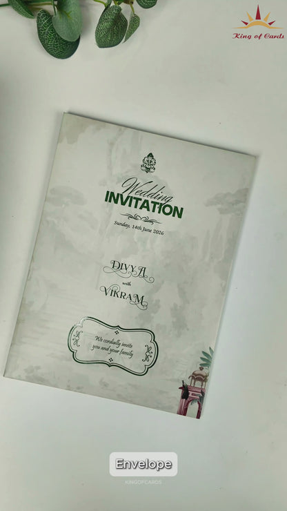 Grey Door Style Jharokha Wedding Card - KNPN3201