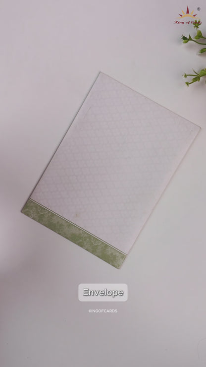 White Green Floral Door Style Wedding Card - KNAI2201