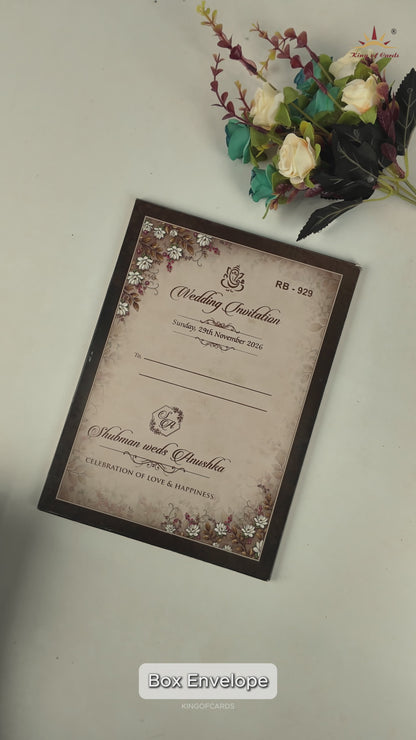 Brown White Lotus Padded Wedding Card-KRB09290