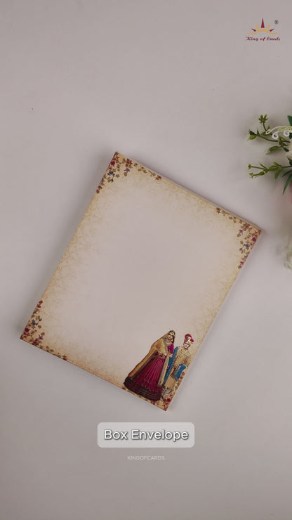 Peach Bride Groom Padded Door Style Wedding Card - KAA05610