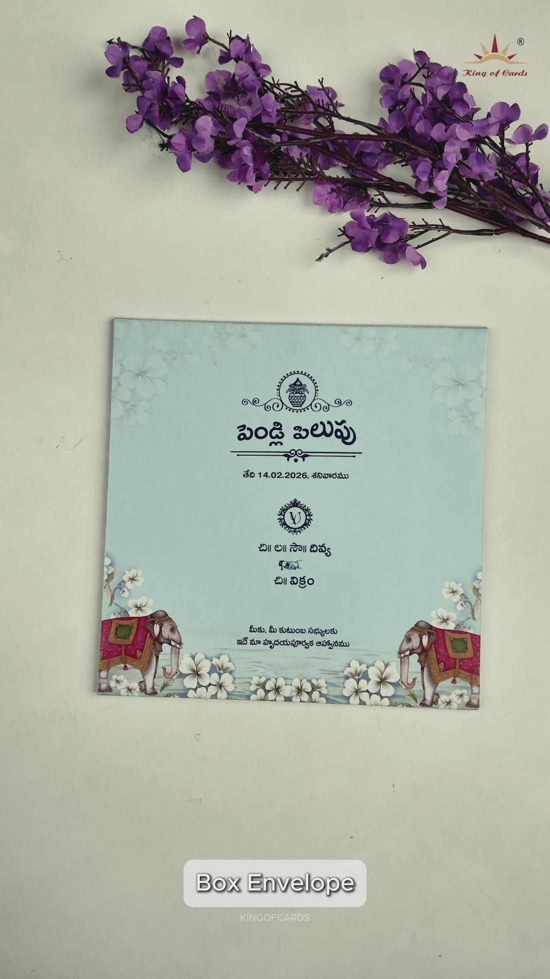 Blue Laser-Cut Floral Elephant Wedding Card - KNPL5805